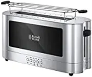 [Russell Hobbs] Elegance 23380-56 Toaster [Long Slot for 2 Slices / 1 Wide Slice of Bread] Elegance Glass/Stainless Steel (Extra Wide Toast Slot, Including Bread Attachment, 6 Browning Levels + Defrost