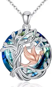 Tree of Life Dove Bird Necklace Sterling Silver Crystal Jewelry Gifts for Women