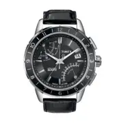Timex Intelligent Quartz Fly Back Chrono Analogue Watch - Leather Strap, Black