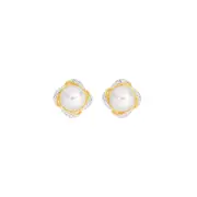 9ct Gold Pearl & Diamond Stud Earrings in White