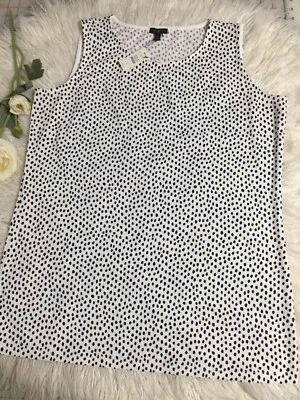 New Talbots White With Black Polka Dots Sz X Top Polyester Spandex