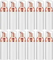 IRON BILL 2 Oz Empty Foam Pump Bottle (12PCS) Travel Foaming Soap Dispenser for Hand Soap, Lash Shampoo Cleanser (White&Rose Gold)