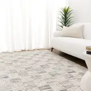Brand Ventures Jade Distressed Checkers Grey Beige Rug