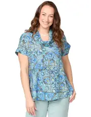 [Fella Hamilton] Riley Cowl Neck Short Sleeve Top in Blue
