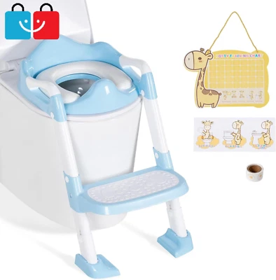 Toddler Potty Training Seat w/ Ladder, Splash Guard, Foldable Toilet Chair
