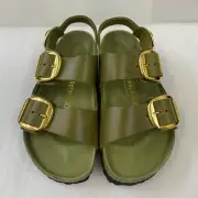 Birkenstock New w/ Box Milano Big Buckle Olive Green Oiled Leather Exquisite Nar