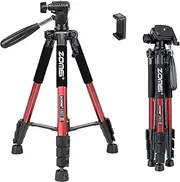 [BONFOTO] Q111 55" Flexible Lightweight Travel Camera Tripod 4S Stand with 1/4 Mount 3-Way Pan Head and Phone Holder Mount for Smartphones and DSLR Eos Canon Nikon Sony Samsung(Red)