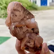 387G Rare Red And White Calcite Quartz Crystal Double Growth Tower Self Healing