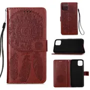 For iPhone 12 Pro Max Case, Dream Catcher Printing Folio PU Leather Case, Card Slots, Wallet, Lanyard, Brown