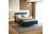 Seneca Upholstered Velvet Bed - Green - Double