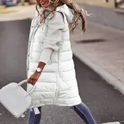 Long with Hood Outdoor Vest Down Women's Jacket Quilted Coat Sleeveless Jacket Winter Light Weight Sweaters white 5XL