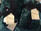 West Elm Lush Velvet Linear Wave F/Q Quilt & 2 Shams Botanical Garden Green