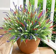 Artificial Fake Outdoor Plants Flowers for Spring Decoration,10 Bundles Faux Realistic Tall Monkey Grass Lavender Greenery UV Resistant for Home Outside Planter Window Patio Garden (Mixed Colors)