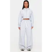 Petite Grey Drawstring Waist Wide Leg Track Pants, Grey