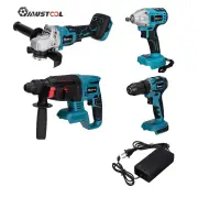 Power Tool Set Electric Wrench 125mm Angle Grinder 13mm Electric Drill Rotary Hammer Compatible with Mak Batteries High