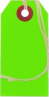 K-Kraft Gift Tags with String Options (#4 = 4.25 x 2.125 inches, PRE-Strung NEON Green)