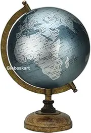 Educational/Antique Globe with Brass Antique Arc and Wooden Base/World Globe/Home Decor/Office Decor/Gift Item / 8 inches (Marquise Silver)