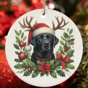 Merry Xmas Black Labrador Retriever Dog Christmas Wreath Ornament Gift Decor