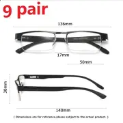 9 Pairs Black Mens Rectangular Half Frame Reading Glasses Spring Hinge Readers