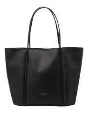 [Mocha] Madison Nylon Leather Tote Bag in Black