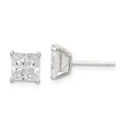 Sterling Silver 6mm Square Cross-Cut Cz Basket Set Stud Earrings