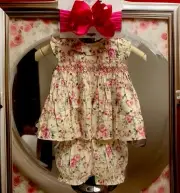Girls NWT The Preppy Pearl Smocked Dress Set Bloomers Free Bow 18 Months