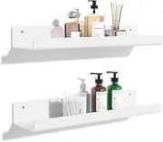 upsimples 2 Pack Acrylic Shelves for Wall Storage, 15" Floating Bookshelves for Kids, Display Shelf Organizer for Bathroom, Bedroom, Living Room, Kitchen, Room Decor, White