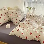 Heart Pattern Comforter – Red Bedding Quilt Set, Soft Pillow Shams Cover | Romantic Bedroom Style Decor, Valentine's Day Comforter Set Including Quilt Cover, Bed Sheet, and Pillowcase, Soft Bedding