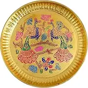 SATVIK 6 INCH Handmade Brass Peacock Pujan Thali for Home Temple | Traditional Puja Plate | Premium Steel Base, Ethnic Decor