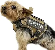 Tactical Dog and Cat Harness for XXS, XS and Small Puppy, Air Pet Vest No Pull with Reflective Do Not Pet Patches, Breathable Dog Molle Vests for Training Walking Hunting Brown