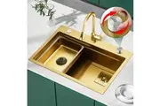 ACA Drainage system Stainless Steel Kitchen Sink Nano Gold 680x450mm Handmade Laundry sink Single Bowl Bar Sink Colander, Strainer wastes
