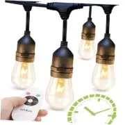 48 FT Outdoor String Lights Timer Control Commercial Grade 48FT+Timer Black