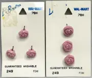 6 Vtg LE BOUTON Buttons Pink Rose Flower Shank 7/16" (11MM) Orig. Card 249