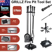 Grillz Fireplace Tool Set Fire Place Tools Poker Brush Shovel Stand Tongs Pit