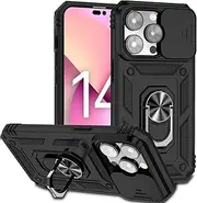 Phone Protection Compatible with iPhone 14 Pro Case,Full Body Hard Slim Protective Phone Case,Mobile Phone with Magnetic Rotate Holder Case with Lens Protection Phone Accessory(Black)