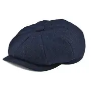 Men's 8 Piece Wool Blend Newsboy Flat Cap Herringbone Tweed Hat 7 3/8 Navy