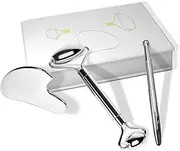 Stainless Steel Gua Sha Tool Set - Silver 3 Piece Set, Facial Roller, Manual Acupuncture Pen, Gua Sha Metal Scraper Massager, Stainless Steel Tool Set for Face, Eye and Neck Massage Tools, Decongesting, Promoting Blood Circulation