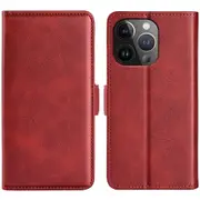 For iPhone 15 Pro Max PU Leather Wallet Phone Cover Calf Texture Stand Full Protection Phone Case