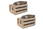Twin Pack Crosley Vinyl LP Record Storage Crate Natural Wood