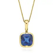 9ct Yellow Gold Cushion Cut 8mm Created Blue Sapphire Enhancer Pendant
