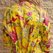 Feathered Vibrance 100% Cotton Kimono Robe – Frida Kahlo-Inspired Bird of Paradise Print, Lightweight & Versatile, Free Size, Handcrafted in India