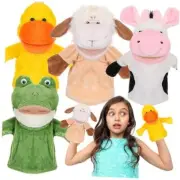 4 Pcs Hand Puppet Animal Hand Puppet Set with Working Cow, Frog, Duck, Sheep