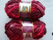 Bernat Truffles ruffle/ribbon/mesh yarn, Cherry Red, lot of 2 (37 yds ea)