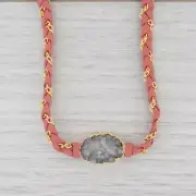 New Nina Wynn Necklace Cordelia Woven Pink Leather Gray Druzy Pendant NWT