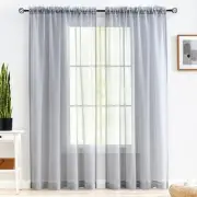 Sheer Curtains 84 Inches Long, Rod Pocket 52"W x 84"L (Pack of 2) Silver Grey
