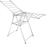 Duwee Foldable Clothes Drying Rack, Free-Standing Large Laundry Drying Rack with Height-Adjustable Wings, Space-Saving, Assembly-Free