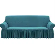 SOGA 4-Seater Blue Sofa Cover with Ruffled Skirt Couch Protector High Stretch Lounge Slipcover Home Decor