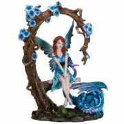 FAIRY PLAYING WITH BLUE DRAGON SWING Figurine Fairyland Legends Faerie Statue