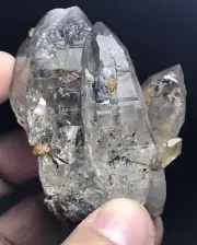 Multiple Tiny Siderite And Rutile (Sagenite) On Quartz Cluster From Hashupi Mine