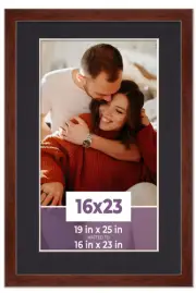 16x23 Frame Walnut With Black Picture Mat For 16x23 Photo - Walnut 19x25 Frame T